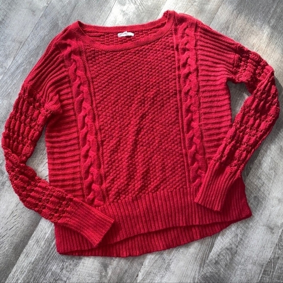 Maurices Red Knit Cable Sweater Top Women's XL Crew Neck Holiday Winter Classic - Picture 1 of 8